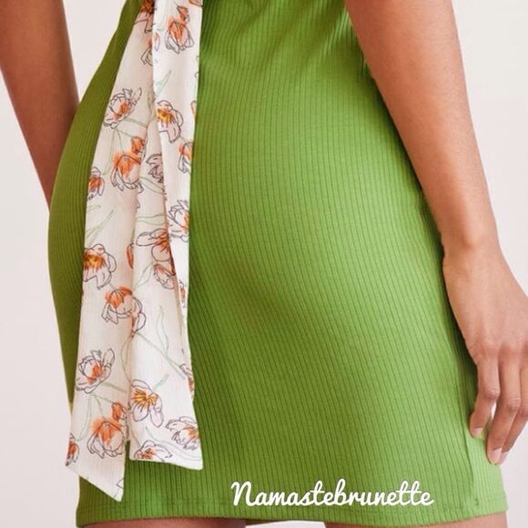 Nwt Lulu's Lime Green Ribbed Tie-Back Bodycon Mini Dress - Picture 9 of 17